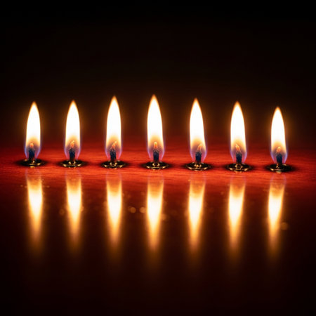 Burning candles on a dark background. Shallow depth of field.の素材
