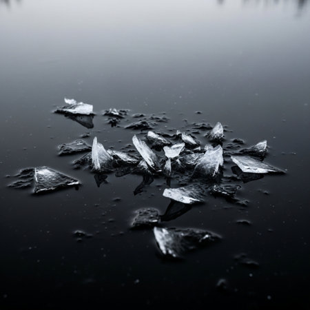 Pieces of ice on a dark background. Ice floes.の素材