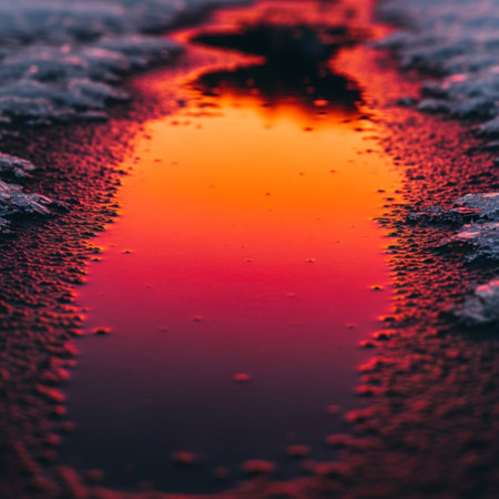 Reflection of the sun in a puddle. Abstract background.の素材