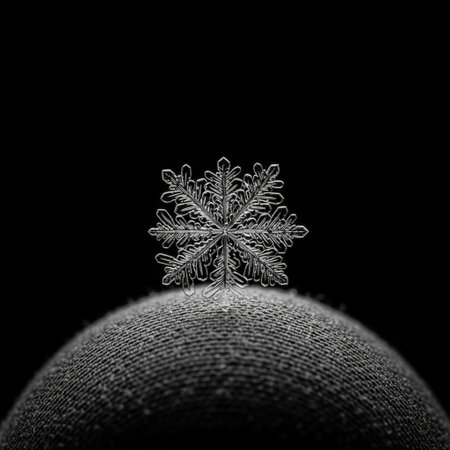 Snowflake on a piece of cloth. Black and white photo.の素材