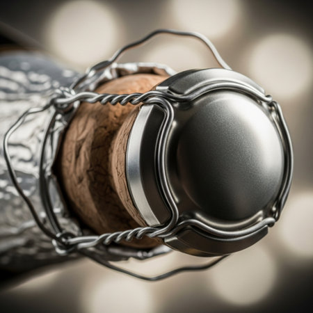 Champagne cork wrapped in barbed wire, close up.の素材
