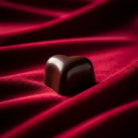 Chocolates on red satin background, valentines day conceptの素材