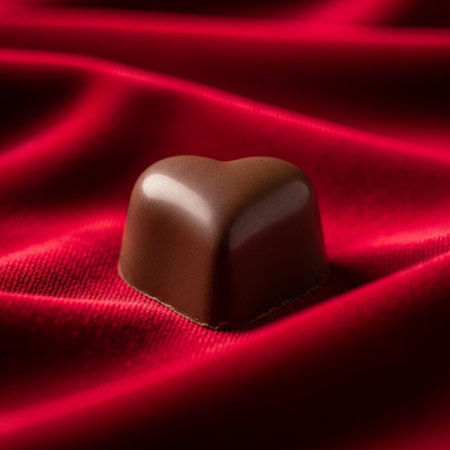 Chocolates on red satin background. Valentine's day.の素材