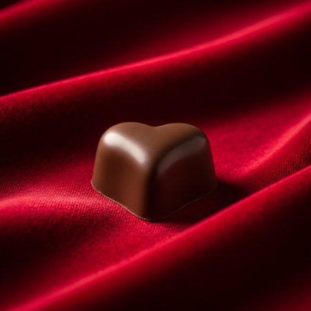 Chocolate candy on red satin background. Valentine's Day.の素材
