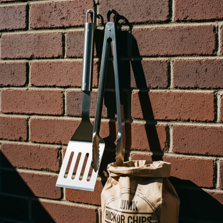 Kitchen utensils in a bag on a brick wall backgroundの素材