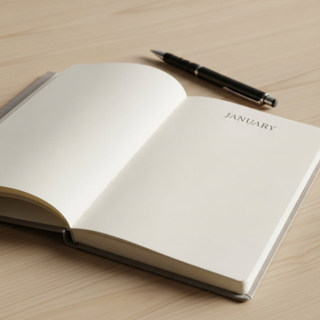 Notebook and pen on the table. Business concept. Copy space.の素材