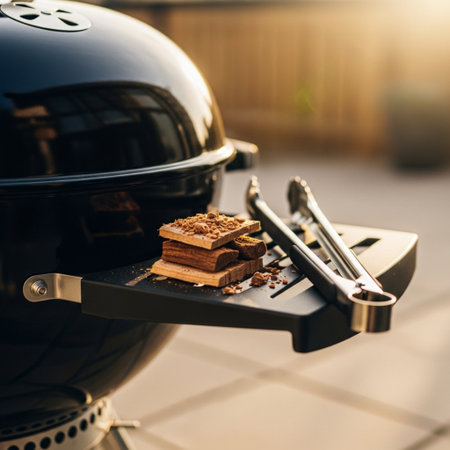 Close-up of a barbecue grill with hot chocolate and marshmallowの素材