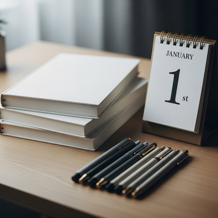 Notebook with the date of 1st May on the table.の素材