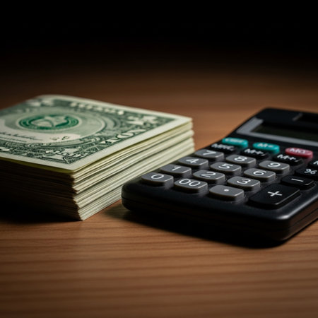 calculator and money on the table, business concept, financeの素材