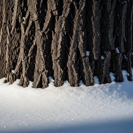 Bark of a tree in the snow, close-up.の素材