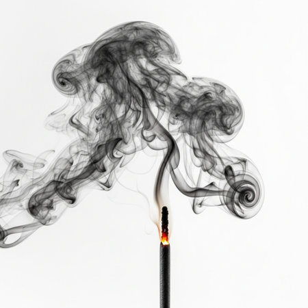 Smoke from incense stick on a white background. Studio shot.の素材