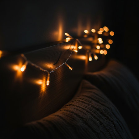 Book with christmas lights on the dark background. Christmas and New Year conceptの素材