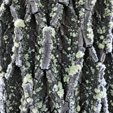 The texture of the bark of an old tree with moss and lichenの素材