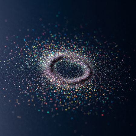 Abstract colorful particles on a dark background. 3d rendering, 3d illustration.の素材