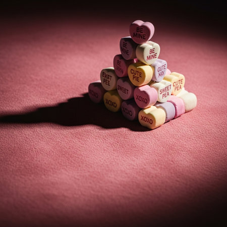 Colorful candies on a red background. Selective focus. Toned.の素材