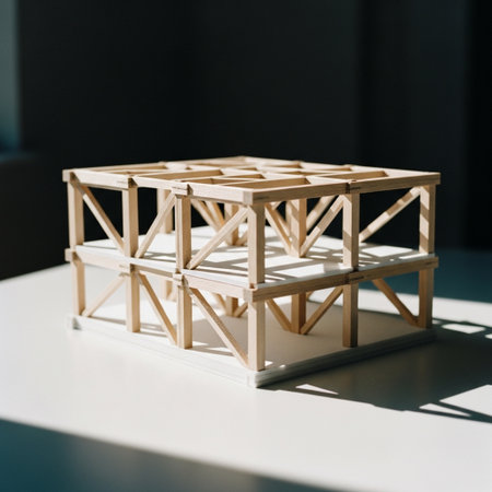 Wooden box on a white table with shadows from the window.の素材