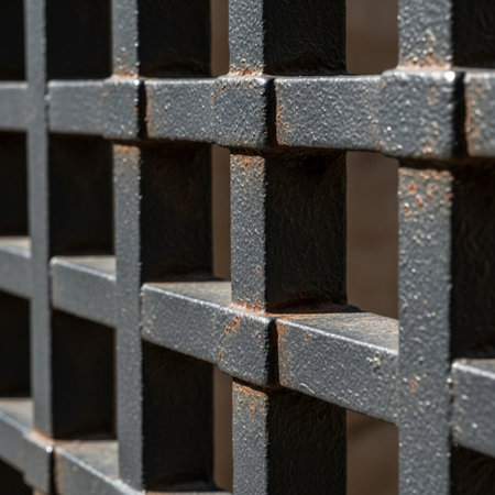 Metal lattice, detail of a lattice fence, industrial backgroundの素材