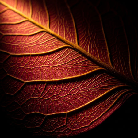 Macro closeup of red leaf texture. Abstract nature background.の素材