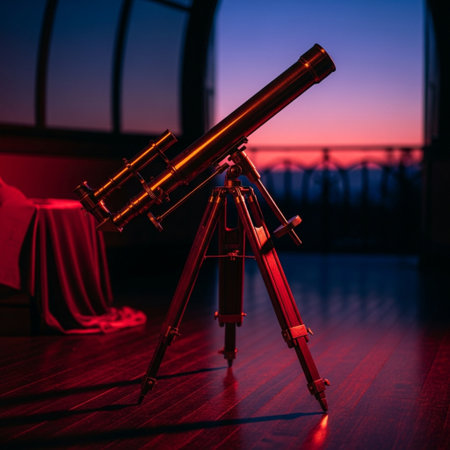 Telescope on the background of the evening sky and the seaの素材