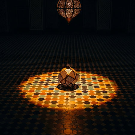 3d rendering of a ramadan kareem lamp in a mosqueの素材
