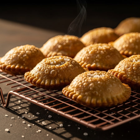 Homemade samsa cookies with sesame seeds on dark backgroundの素材