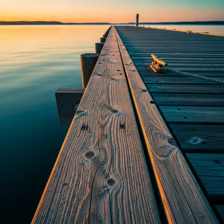 Wooden jetty on the Baltic Sea at sunset, Poland.の素材