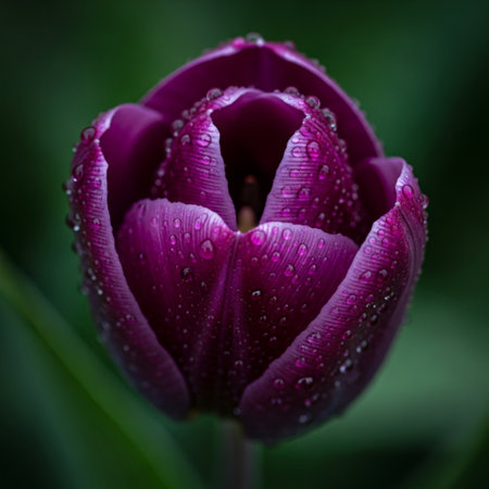 Purple tulip with dew drops on the petals.の素材