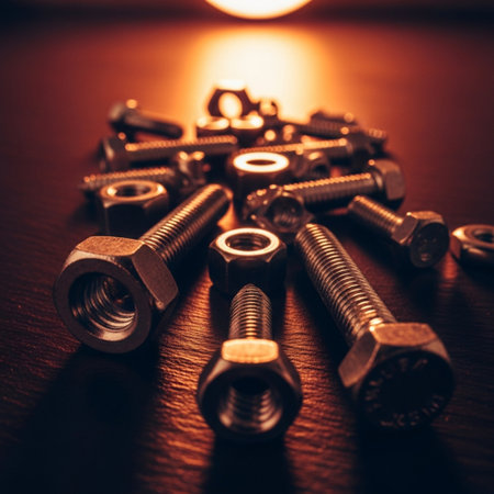 Nuts and bolts on a wooden background. Close-up.の素材