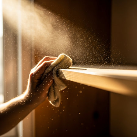 Man's hand cleaning window with microfiber cloth, closeupの素材