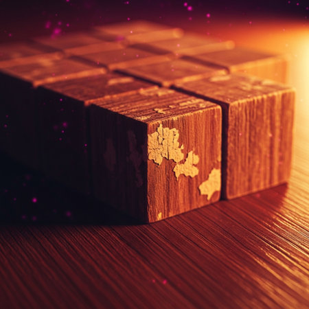 Wooden cubes on the background of the starry sky. Retro styleの素材