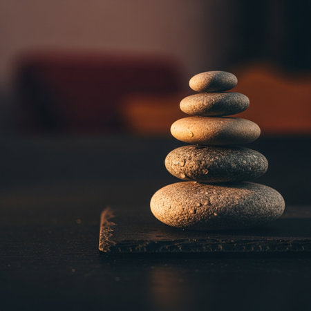 Stack of zen stones on a wooden background. Zen concept.の素材