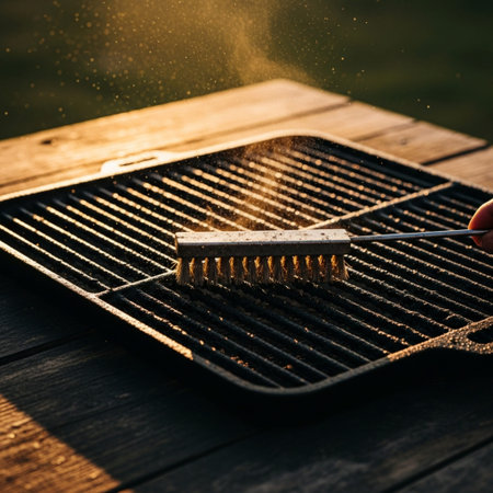 Grilling meat on a barbecue grill in the garden. Selective focus.の素材