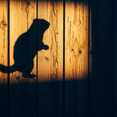 Silhouette of a cat on a wooden background. Shadow of a cat on a wooden background.の素材