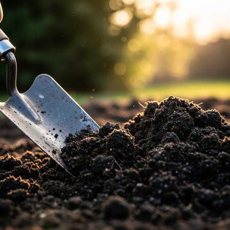 Gardening, planting and agriculture concept - close up of spade digging soilの素材
