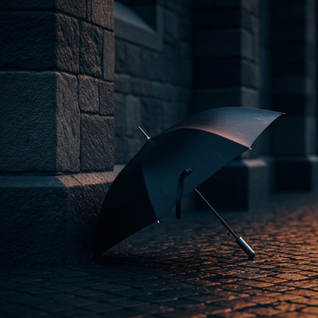 Umbrella on the street at night. 3d rendering.の素材