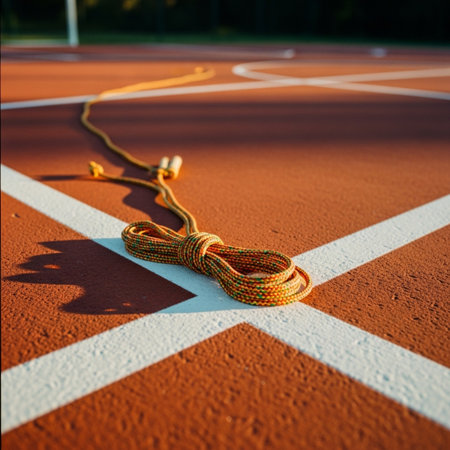 Rope on the tennis court. Selective focus with shallow depth of field.の素材