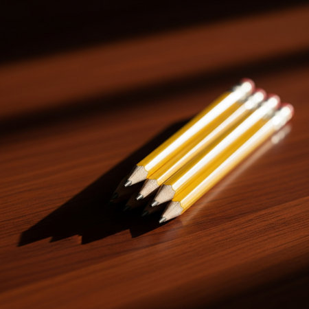 Pencils on the wooden table. Selective focus. Shallow DOF.の素材