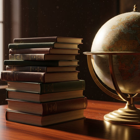 Globe and books on a wooden table. Education concept. Back to school.の素材