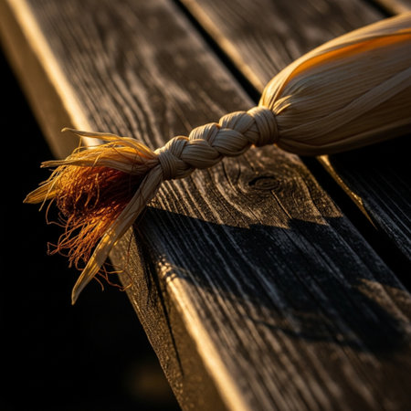 A close up shot of a corn on a wooden board under the sunlightの素材