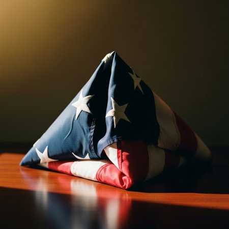 American flag on wooden table. American Flag on wooden table. American Flag on wooden tableの素材