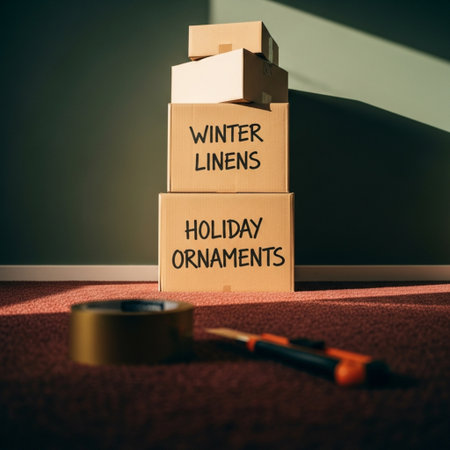 Wooden boxes with text WINTER HOLIDAY HOME on the carpetの素材