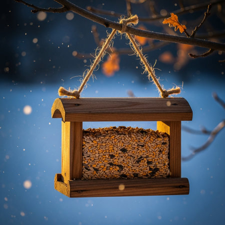 Bird feeder with sunflower seeds and sunflower seeds in winterの素材