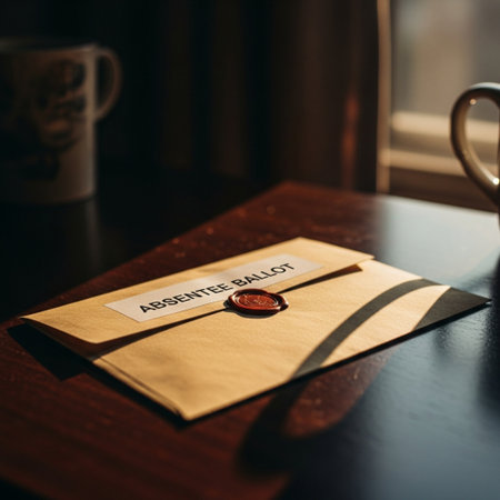 Closeup of an envelope with a stamp and a cup of coffeeの素材