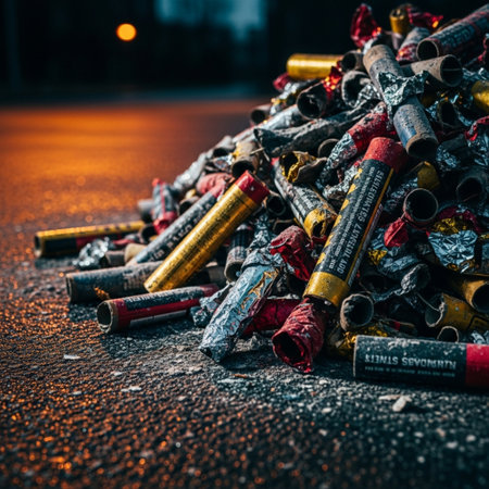 Pile of used batteries on the street. Selective focus.の素材
