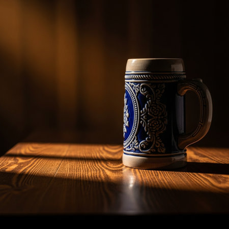 Mug of beer on a wooden table. Selective focus.の素材