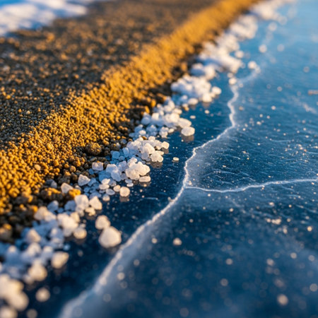 snow on the road in the winter, closeup of photoの素材
