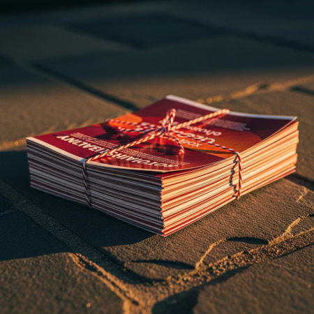 A stack of old books on the sand at sunset. Selective focus.の素材