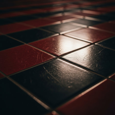 Red and black tile floor background - vintage filter effect, shallow depth of fieldの素材