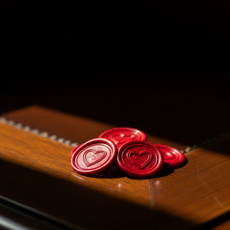 Two red hearts on a book, shallow depth of field, selective focusの素材