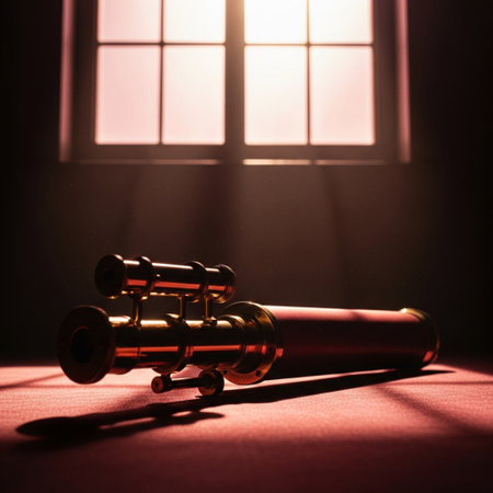 Old brass gavel in dark room with light from window. Selective focus.の素材